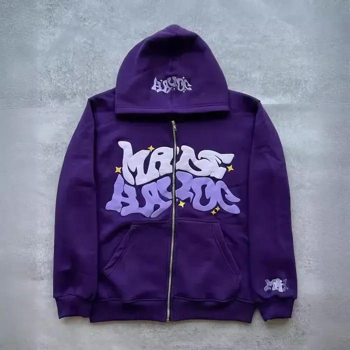 Sweat-shirt à capuche avec fermeture éclair et lettres américaines rétro, adapté aux hommes et aux f