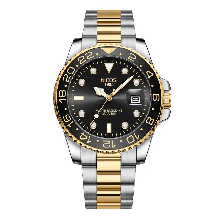 NIBOSI or noir montre hommes Top marque de luxe Quartz hommes montres étanche lumineux en acier inox