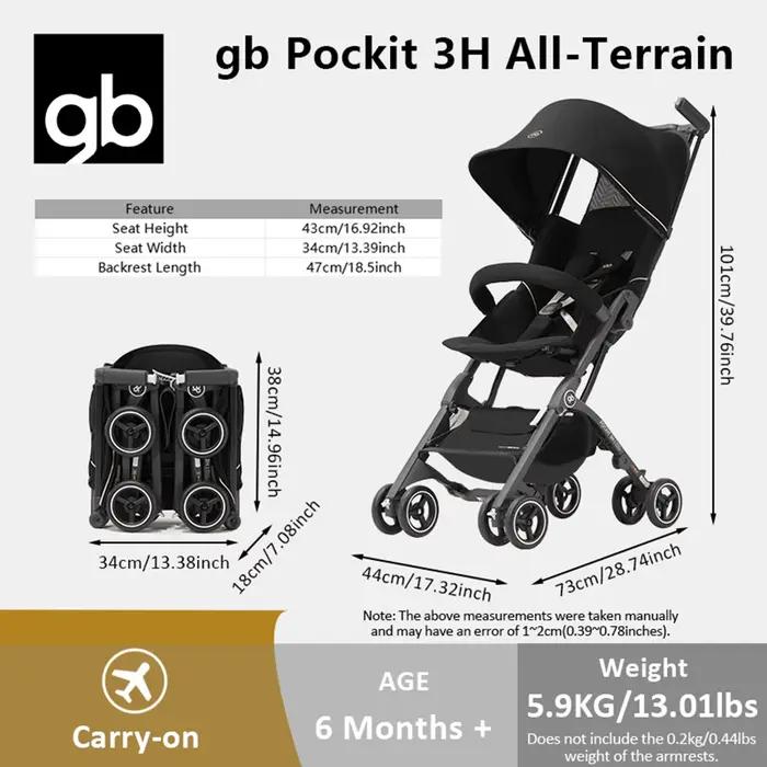 Poussette GB Pockit 3H Toute Terrain Légère Pliable Compacte Avec Accoudoir Gratuiciel Pour Famille Voyageuse Occasions Spéciales