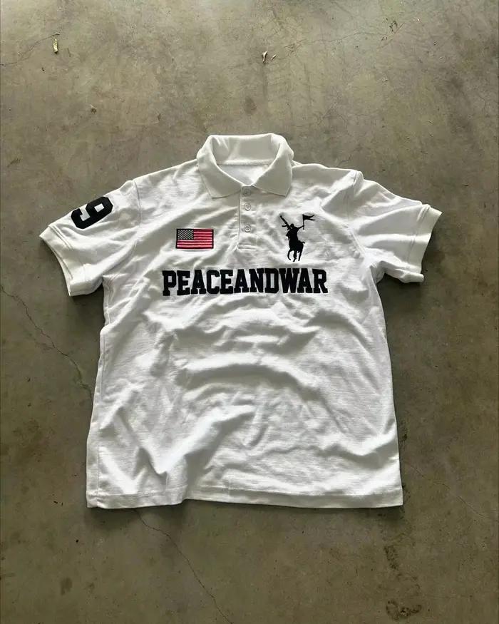 Hip Hop hommes vêtements drapeau de la paix amérique rétro Polo Y2k Streetwaer lettre broderie rever