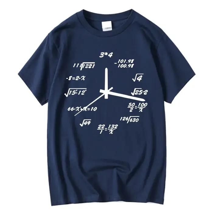 T-shirt homme 100% coton décontracté drôle horloge mathématique imprimer été ample col rond T-shirt