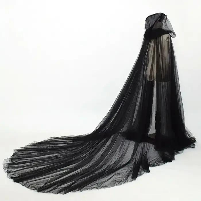 Cape à capuche rétro en Tulle pour femme, Cape de mariée Vampire, noir/rouge/blanc, couleur unie, Ca