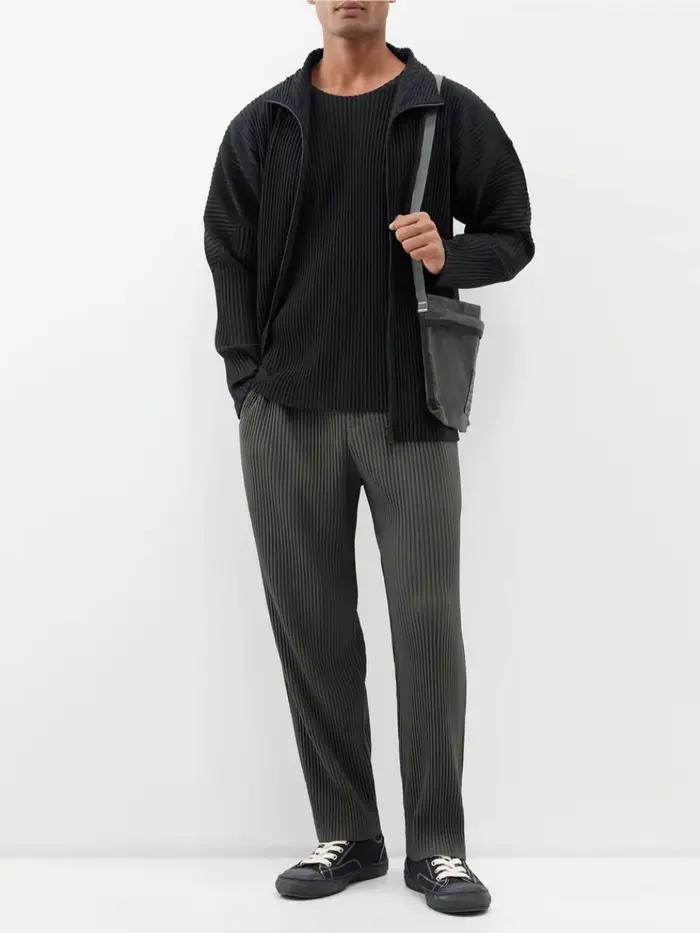 Miyake Plisse homme fermeture éclair plissée décontracté Cardigan rue mode manteau avant bidirection