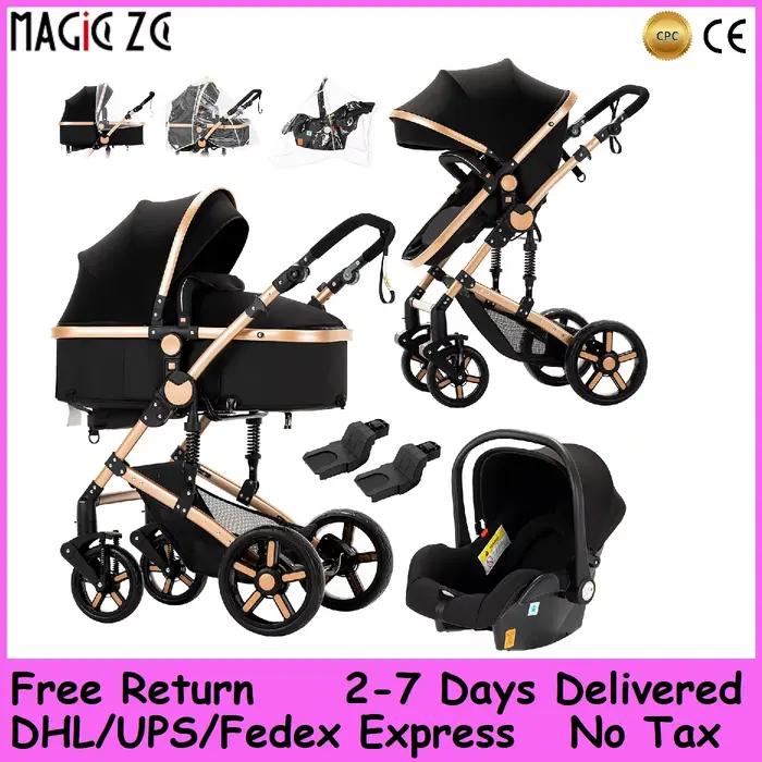 Poussette bébé multifonction 3 en 1, avec siège auto et panier de couchage, landau léger pour bébé,