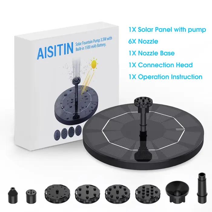 Pompe de fontaine solaire 3,5 W, pompe à eau solaire, fontaine flottante, batterie 1500 mAh intégrée