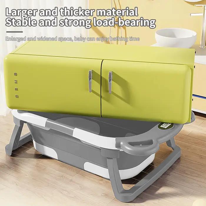 Baignoire pliable pour bébé avec thermomètre, tapis de bain antidérapant, coussin de soutien, baigno