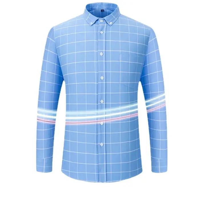 Chemises Oxford 100 % coton pour hommes, manches longues, à carreaux, douces, coupe classique, chemi