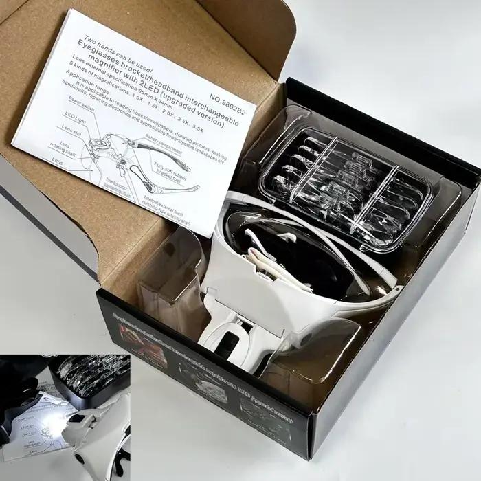 Loupes de lecture bijoutier montre Loupe éclairée 5 lentilles 2 lumières LED bandeau réglable Loupe
