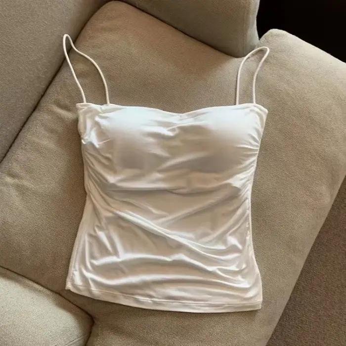 Camisole en émail pour femme, haut court, précieux, document solide, bretelles spaghetti décontracté
