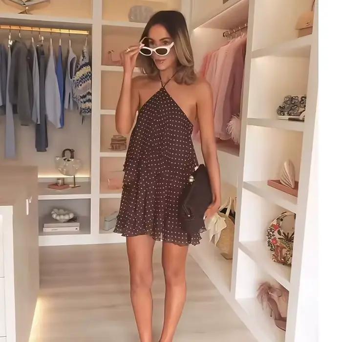 Nouvelle Robe d'Été Femme 2026 Tendance Col Cascade Élégante Jeunesse Robes de Soirée Chic à Pois Mi