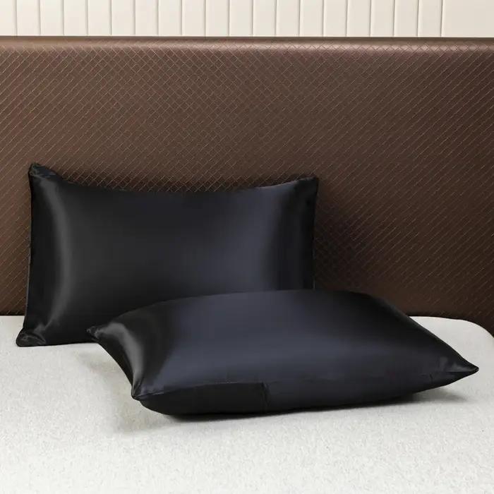 Drap-Juste en Satin Noir de Couleur Unie, Juste de Matelas avec Bande artificiel astique, Taies d'Or