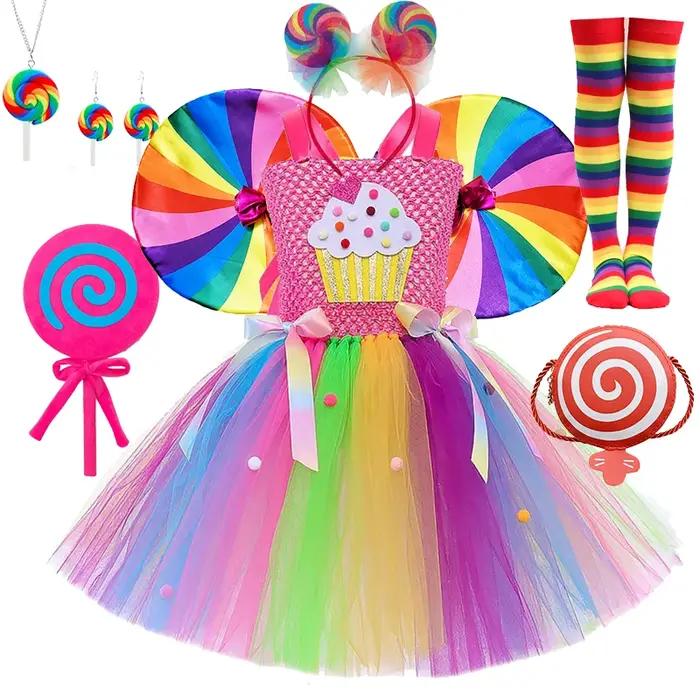 Déguisement pour filles, robe bonbon, sucette pour enfants, Costume de Cosplay fantaisie pour enfant