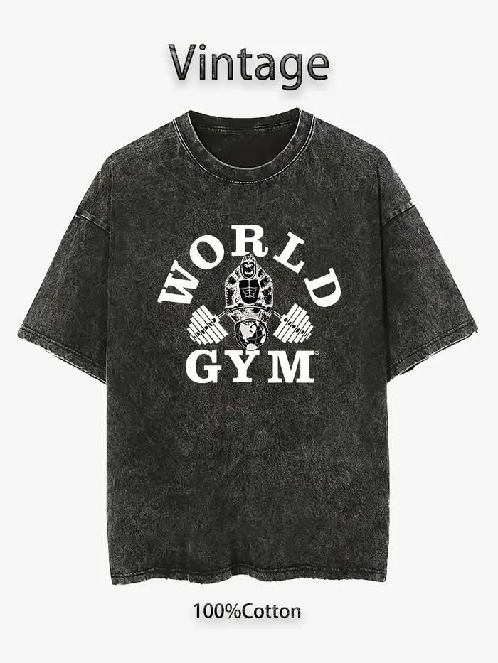 T-shirt d'été pour homme, style rétro, 100 % coton, délavé et vieilli, coupe ample, avec motif impri