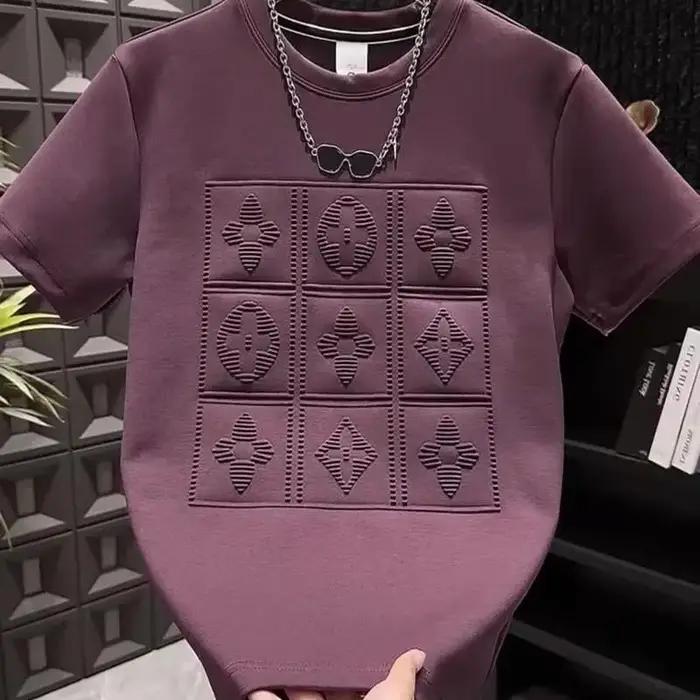 2025 été nouveaux hommes polyvalent industrie lourde lettre acier imprimé à manches courtes t-shirt