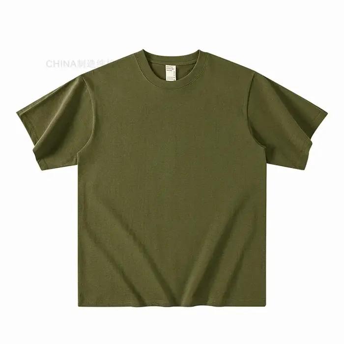 T-shirt d'été à manches courtes en coton épais bleu clair 300g, ample, décontracté, à demi-manches p