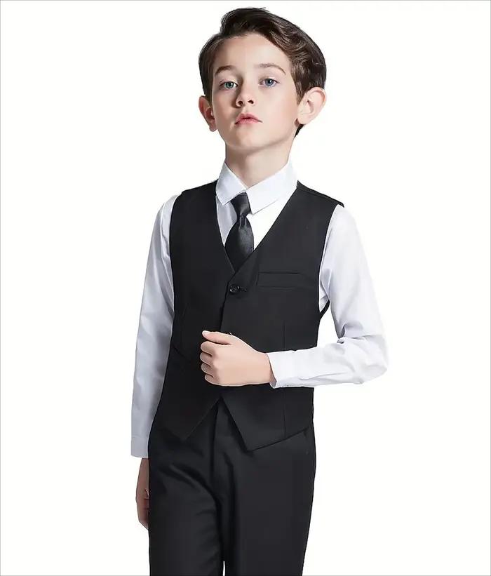 Costumes pour garçons, veste 4 pièces, gilet, pantalon, cravate, robe aléatoire pour adolescents, sp