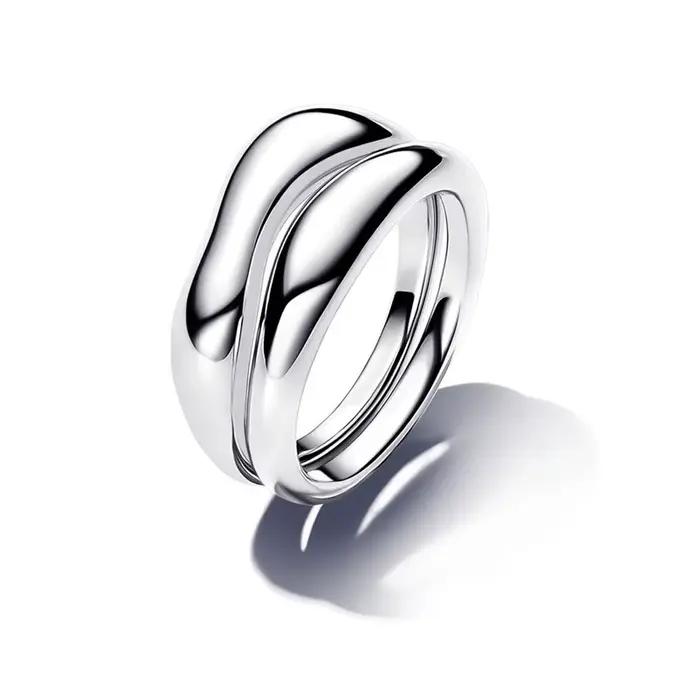 Bague élégante en argent pur 925% pour femme, design irrégulier en forme de cœur entrecroisé, bijou