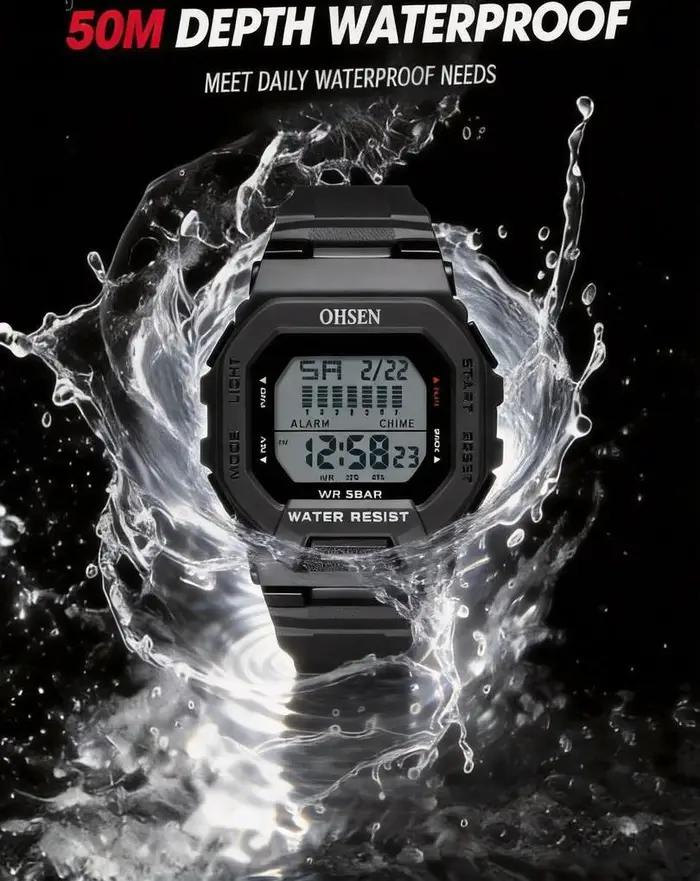 Mode OHSEN Hombre mâle montres numériques 5ATM plongée homme hommes sport vert montres horloges à ma