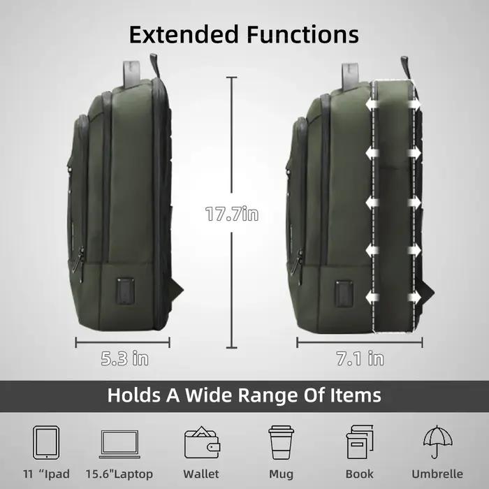 HK – sac à dos d'affaires extensible pour hommes, léger, pour ordinateur portable de 15.6 pouces, av