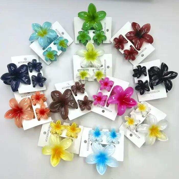 1 grand 2 petits ensembles en forme de fleur douce, griffes de cheveux dégradées colorées, pince Cil