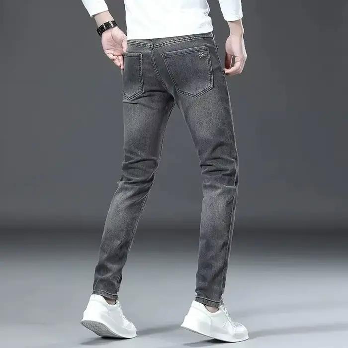 Jean pour homme, coupe slim élastique, jambe droite légère, denim haut de gamme, pantalon long en de
