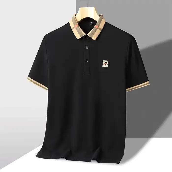 Marque de luxe logo polo à manches courtes hommes été nouveau haut de gamme en soie coton respirant