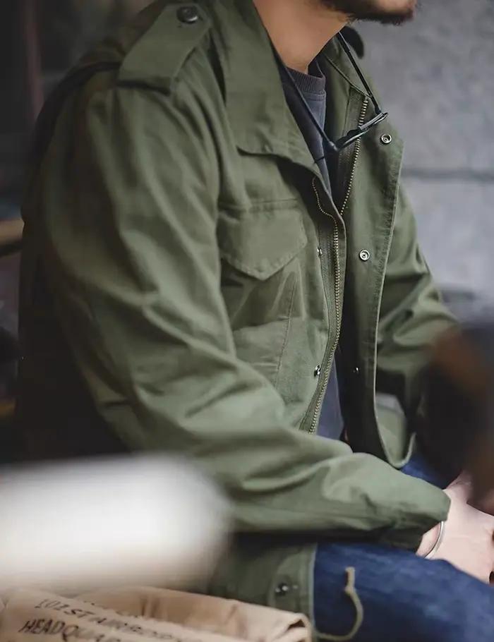 Veste de terrain M65, veste militaire pour hommes, veste rétro à col multi-poches avec fermeture écl