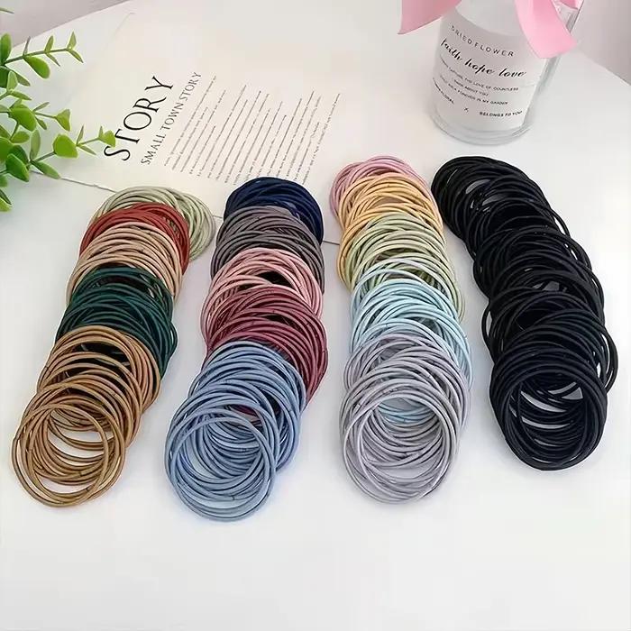 100 pièces/ensemble femmes 3.5CM bandes de cheveux élastiques en Nylon de base queue de cheval cheve