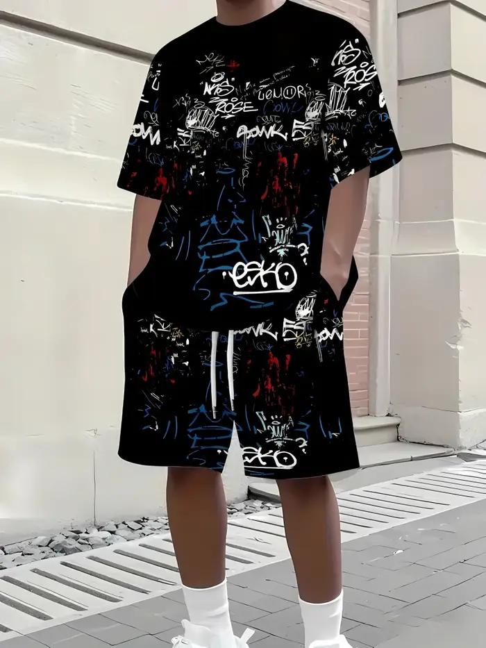 Ensemble short à manches courtes pour hommes, respirant et décontracté, imprimé en 3D, haut de rue u