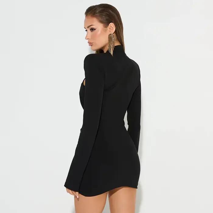 Mode automne Sexy femmes coupe ajustée à manches longues robe de soirée élégante évider robe de soir