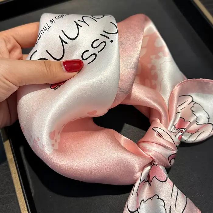 Écharpe de cou en soie 100% naturelle pour bébé de 0 à 12 ans, pour enfants, garçons et filles, imprimé lapin mignon, foulard doux pour cheveux