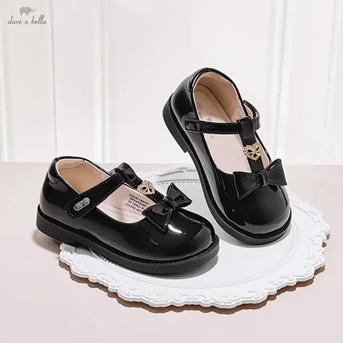 Dave Bella chaussures en cuir pour filles noir automne nouvelle Collection chaussures de princesse p