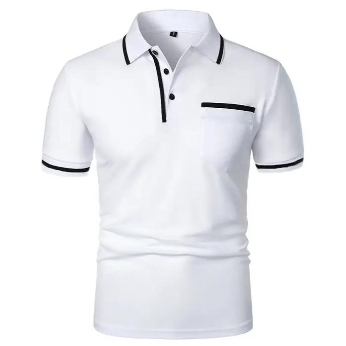Nouveaux hommes à manches courtes polos couleur unie t-shirt style décontracté été à la mode respira
