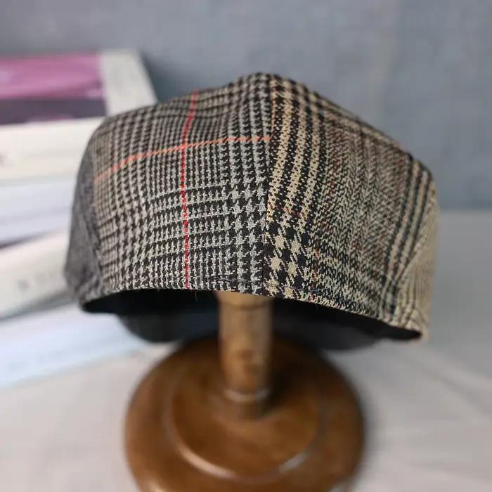 Chapeaux de journal en laine pour hommes et femmes, casquette octogonale Vintage à chevrons, bérets