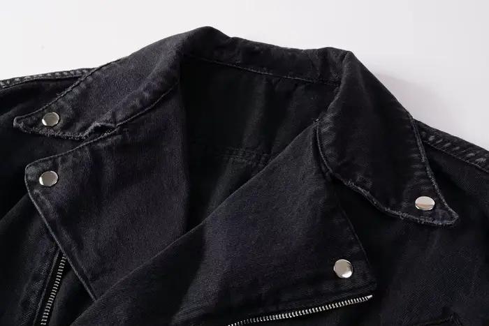 Veste en jean pour homme, col rabattu, fermeture éclair, manches longues, style vintage délavé, stre