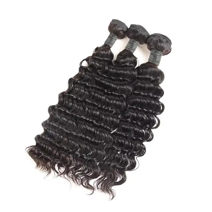 Tissage en lot brésilien naturel Remy Deep Wave, 40 pouces, noir naturel, non traité, Extensions de