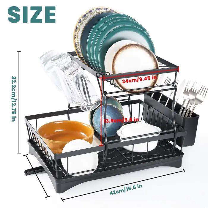 Support de rangement de cuisine, égouttoir à vaisselle à 2 niveaux avec bac d'égouttage et tapis d'é
