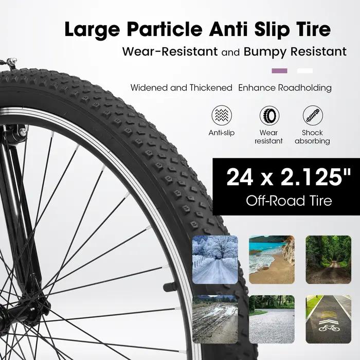 Ecarpat-Vélo de montagne pour femme, roue de 24 ", cadre en acier de 15", 21 vitesses, vélos de mont