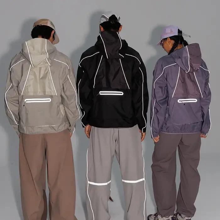 2 pièces gilet manteau veste hommes femmes Sports de plein air bande réfléchissante ample décontract