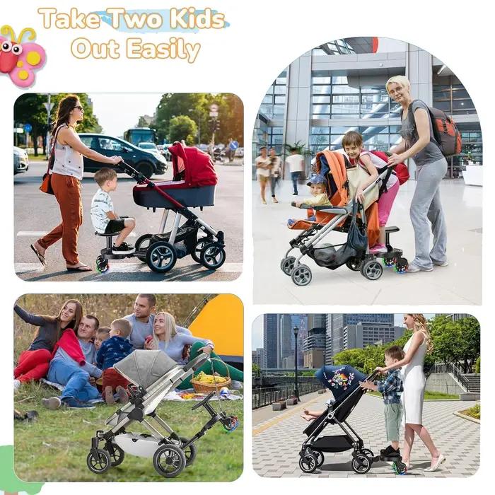 Universal Stroller Board Standing with Detachable Seat Pedal & 360 ° Wheel Kids Ride Board Load 25kg