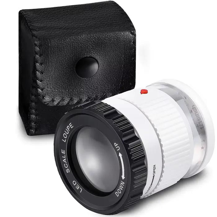 Loupe cylindrique portative 30X avec échelle LED lumière UV Loupe éclairée Focale réglable HD Loupe