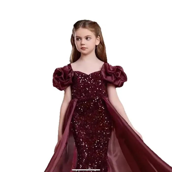 Nouvelle robe de princesse sirène à paillettes pour filles 2026, robe élégante rouge pour spectacle