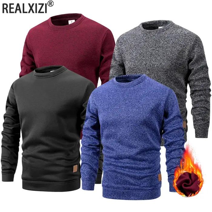 Pull en tricot à manches longues pour hommes, couleur unie, col rond, chaud, décontracté, ample, vêt