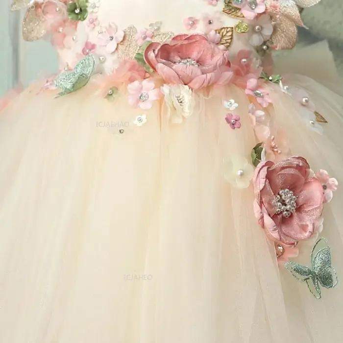 Robe Lolita pour filles, fleurs 3D, tulle bouffant, perles, robe de princesse pour demoiselle d'honn