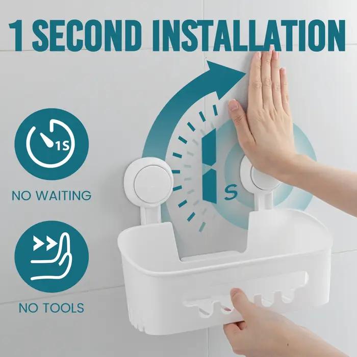 TAILI Étagère de douche d'angle à ventouse sans perçage, panier de rangement pour shampoing, maquill