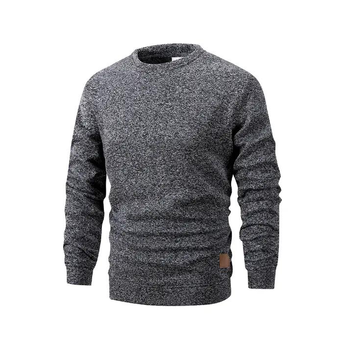 Pull en tricot à manches longues pour hommes, couleur unie, col rond, chaud, décontracté, ample, vêt
