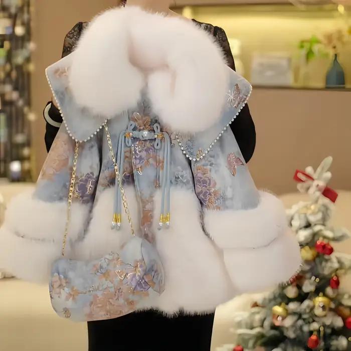 2025 hiver adolescentes chaud fausse fourrure veste rétro vêtements d'extérieur patchwork jacquard m