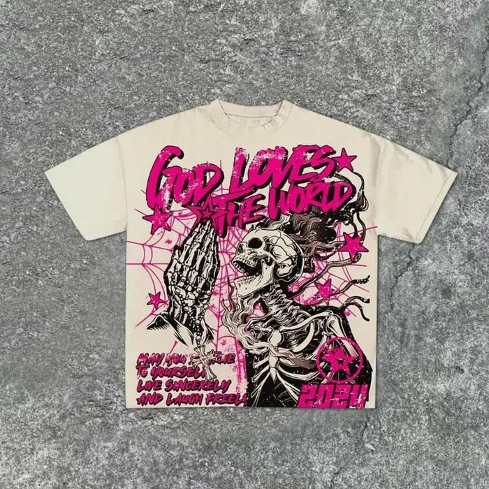 T-shirt col rond pour hommes, style à la mode, imprimé tête de mort, confortable et respirant, haut
