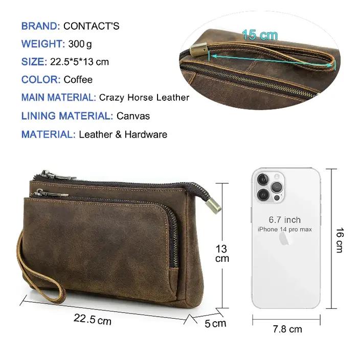 CONTACT'S Pochette Homme en Cuir Véritable, Sac à Main Design, Portefeuille Long, Sac de Voyage pour