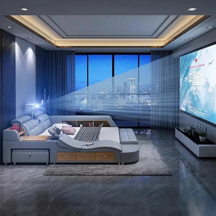 Lit électrique avec ordinateur portable intégré, haut-parleur, poignées uniques, moderne, dormir lit intelligent, stockage pour chambre à coucher transformations